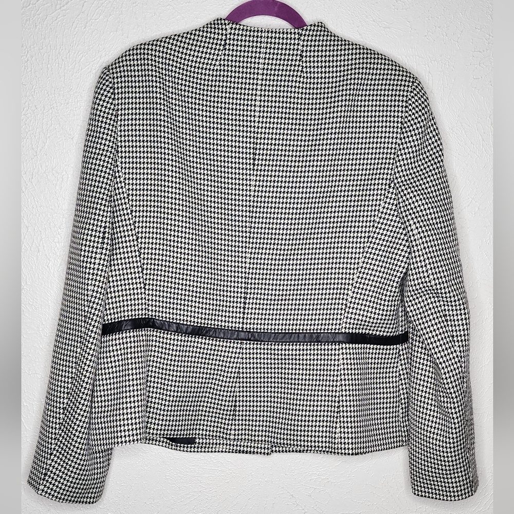 John Meyer Collection Vintage Houndstooth Blazer with Faux Leather Work Jacket - Picture 6 of 11